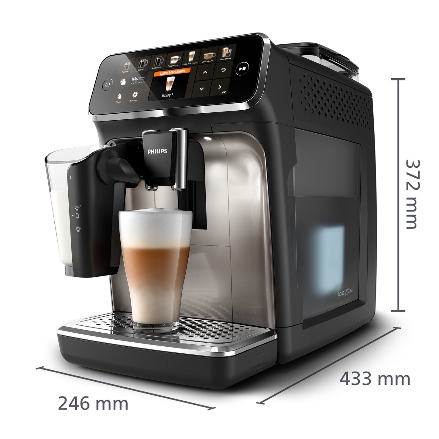 Series 5400 Kaffeevollautomat EP5447/90 – LatteGo Milchsystem, 12 Kaffeespezialitäten, Intuitives Display, 4 Benutzerprofile, Keramikmahlwerk, 15 bar, 1,8L - Schwarz/Chrom