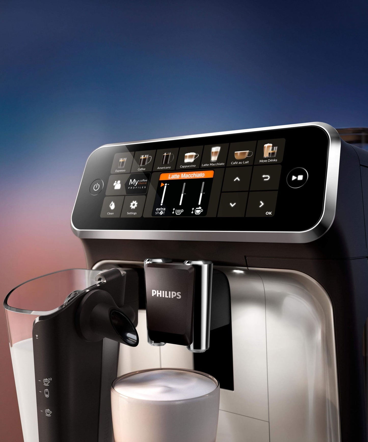 Series 5400 Kaffeevollautomat EP5447/90 – LatteGo Milchsystem, 12 Kaffeespezialitäten, Intuitives Display, 4 Benutzerprofile, Keramikmahlwerk, 15 bar, 1,8L - Schwarz/Chrom